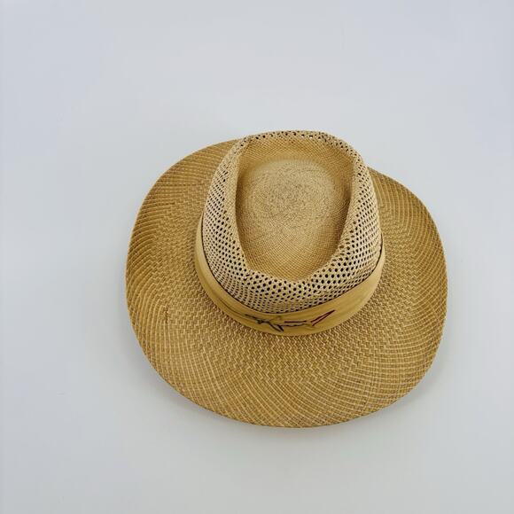 Greg Norman Embroidered Straw Hat Golfers Hat Shark Logo White Band Embroidered - Picture 2 of 6